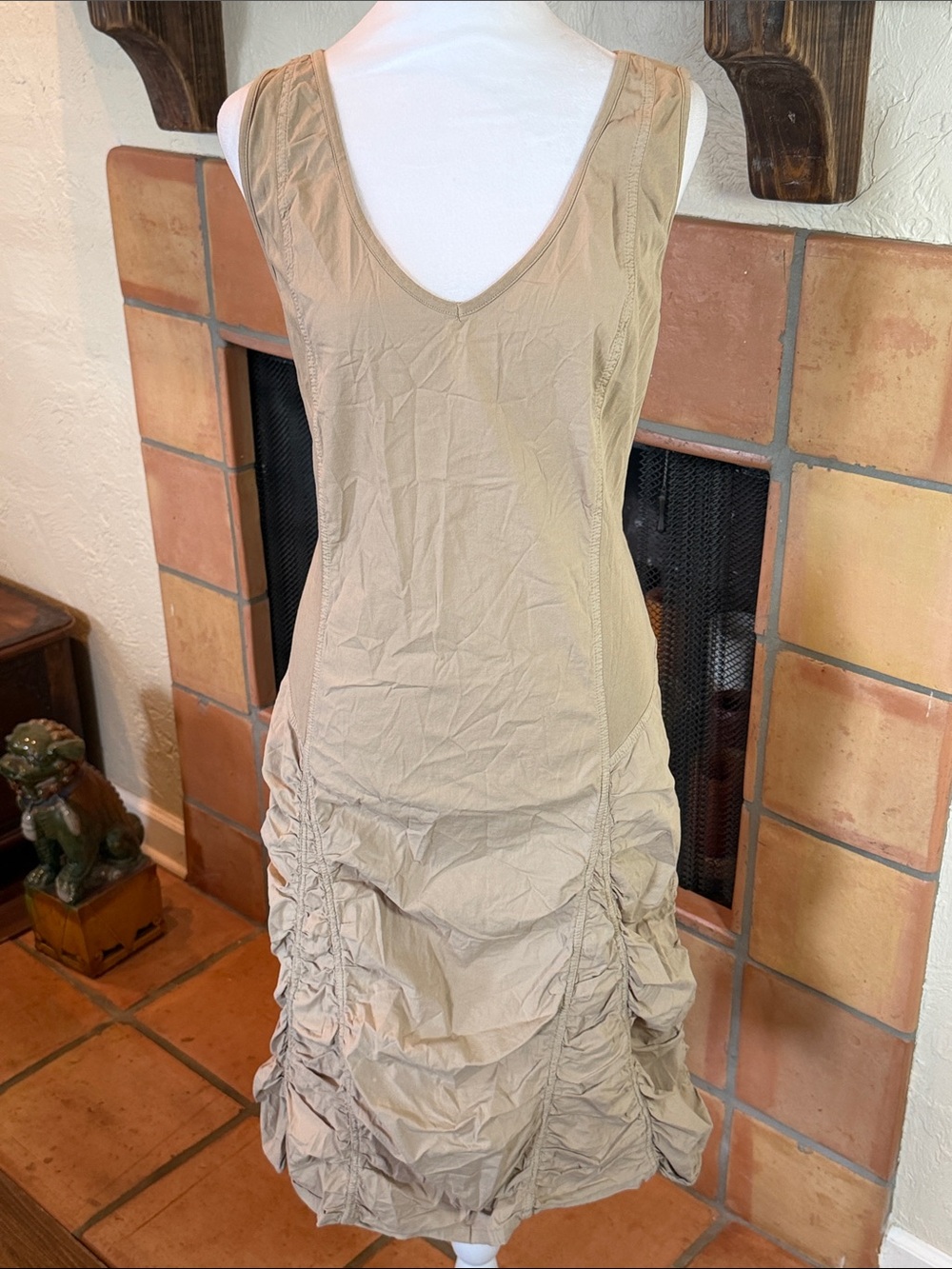 XCVI Wearables Raymond Sleeveless Tank Ruched Dress, Khaki, Size XL